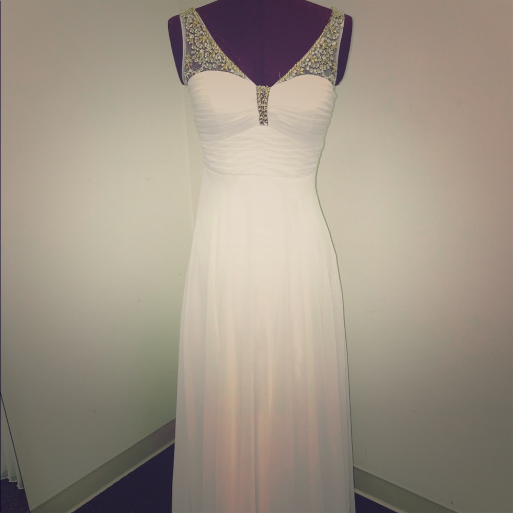 White Formal Dress with Gold Beading